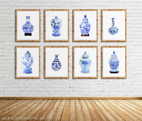 Grid Wall Art Set Of Eight Bamboo Textured Frames Chinoiserie