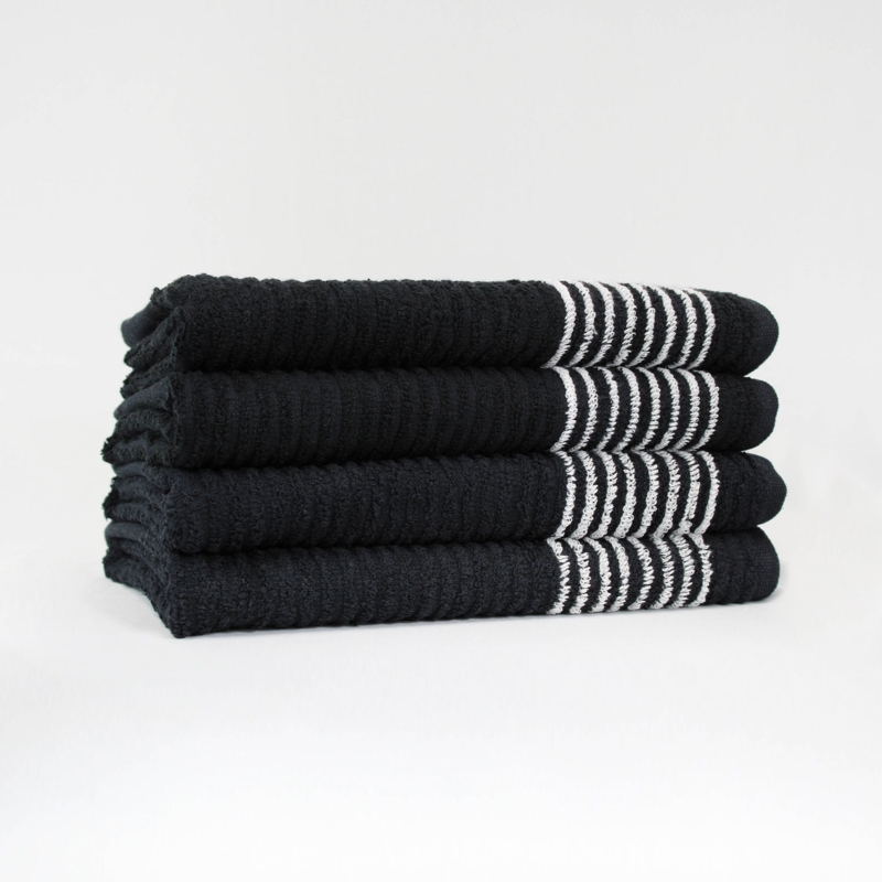 Gym Towel, Woven Fabric with White Striped Ends.