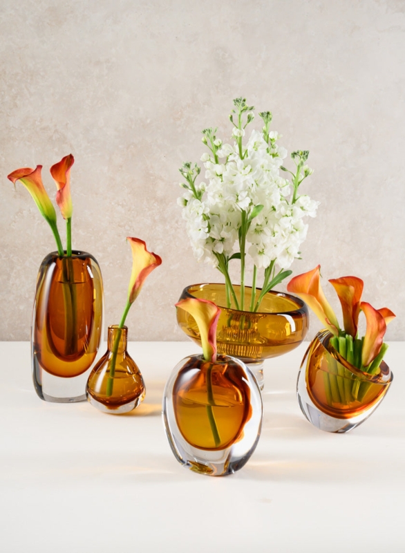 Hand-Blown Vase Collection: Amber Glow encased in Thick Clear Glass