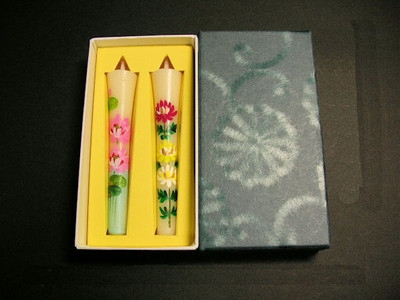 Hand-Painted Floral Taper Candles in Japanese Warousoku Style
