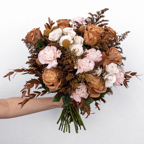 Hand-Tied Floral Bouquet Bohemian Style with Mocha Toned Roses