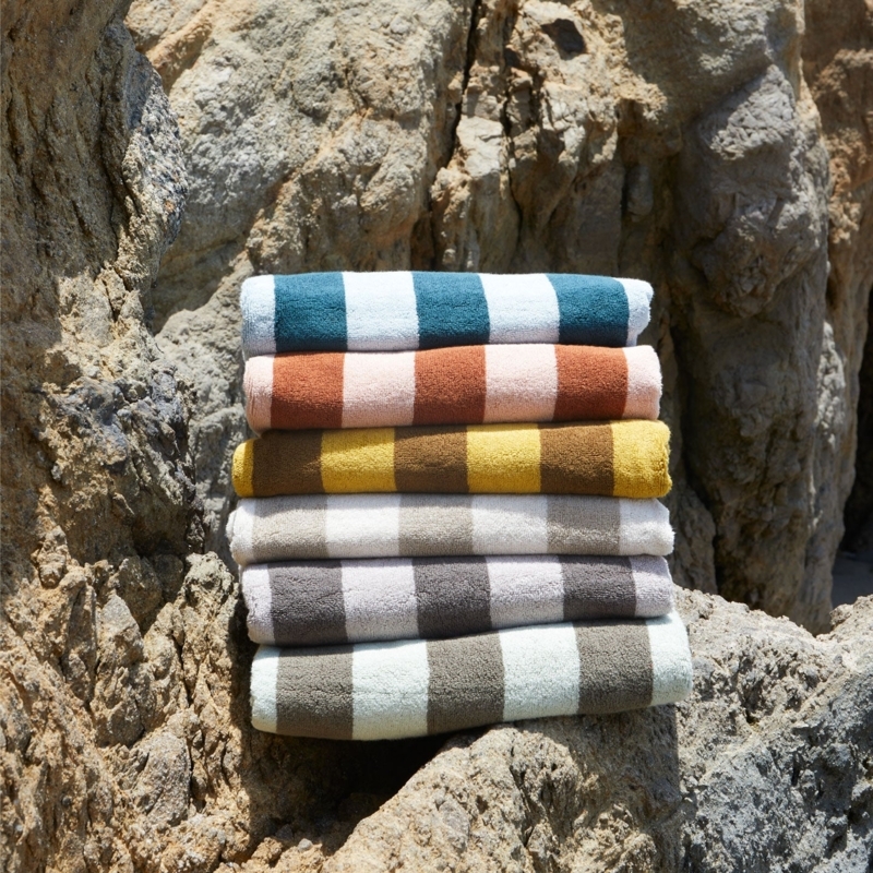 Hand Towel with Olive Sage Stripes and Fringed Ends, Terry Cloth