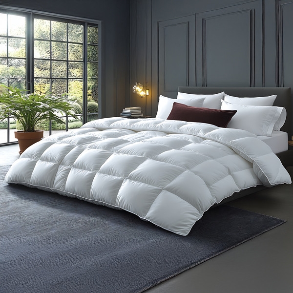 High Loft White Comforter Baffle Box Stitching Contemporary Luxury