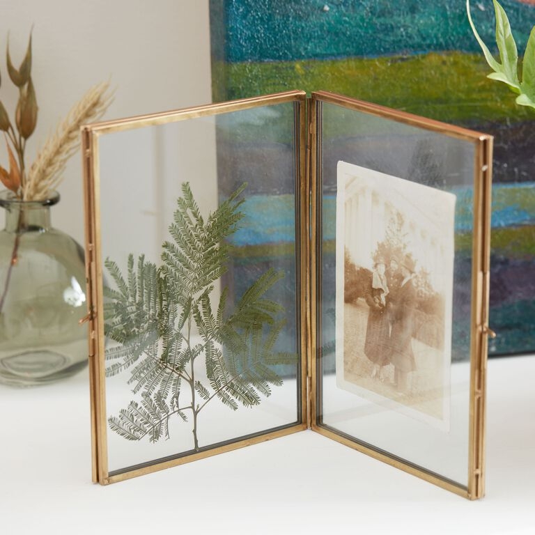 Hinged Glass Picture Frame with Antique Brass Finish