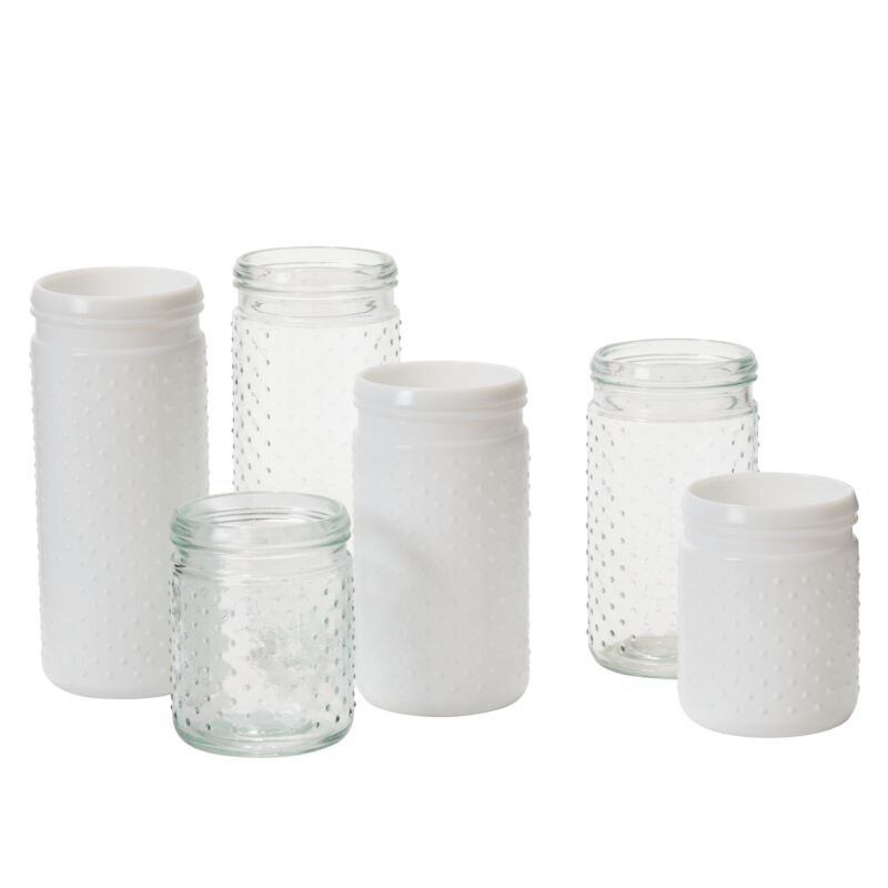 Hobnail Jar Set: Textured Clear and White Milk Glass Vessel Collection.