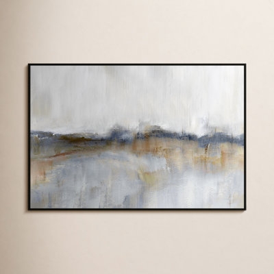 Horizontal Abstract Landscape Wall Art: Floater Frame, Ochre Accents
