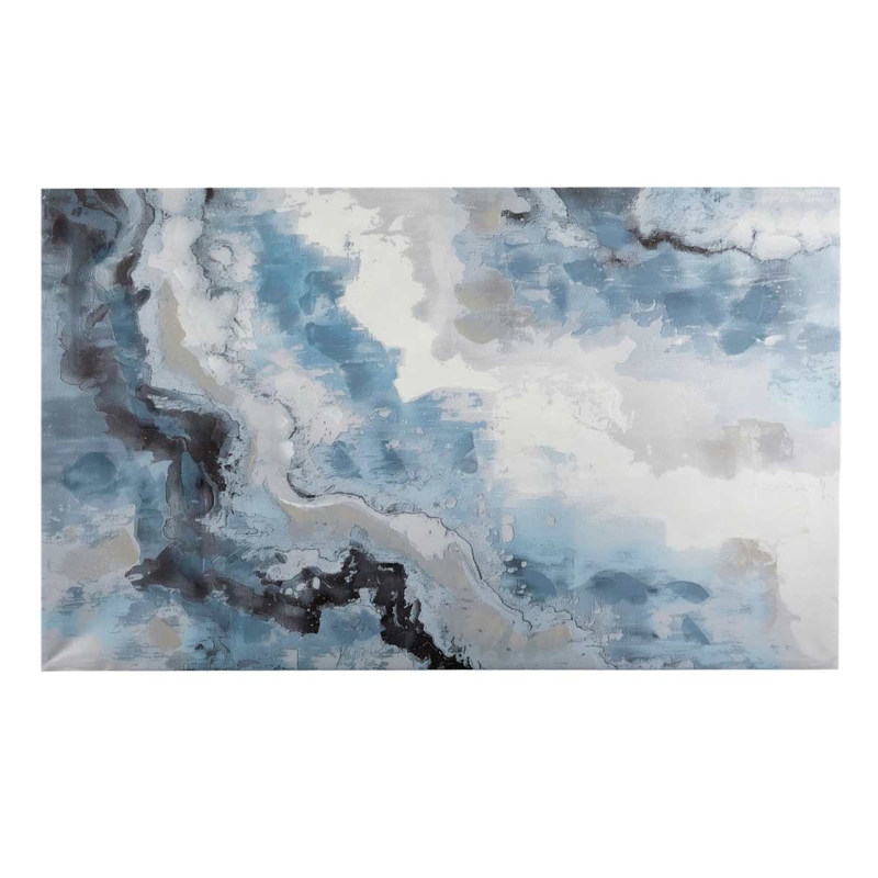 Horizontal Abstract Wall Art Canvas featuring Marble Effect and Charcoal