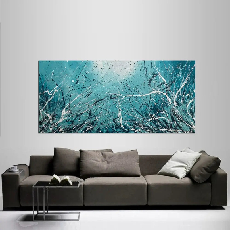 Horizontal Oversized Wall Art Splatter Technique Charcoal Accents