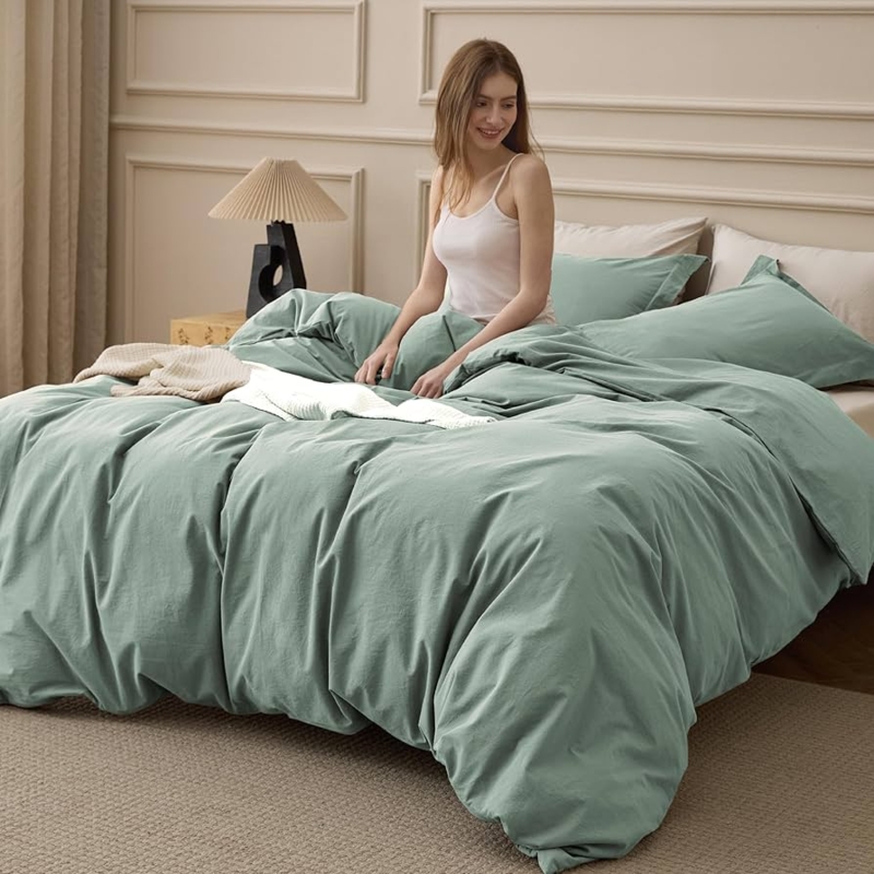 Iceberg Green Duvet Cover Washed Cotton Minimalist Scandinavian Style
