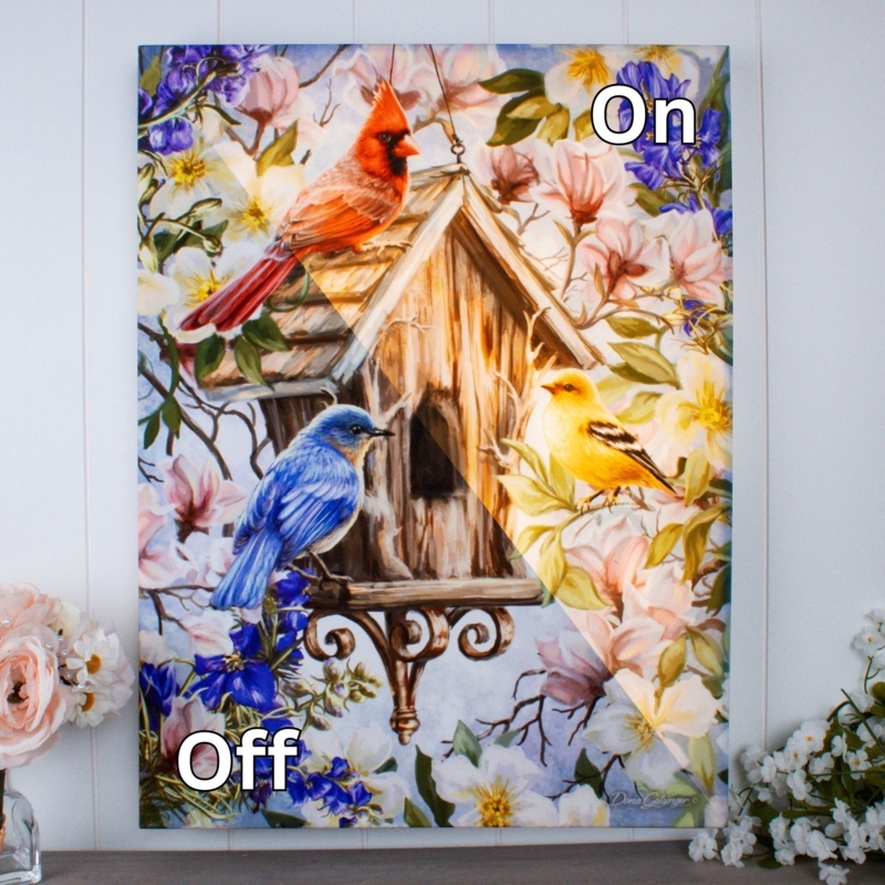 Illuminated Wall Art: LED Illumination, Spring Nature Theme, Bird Motif