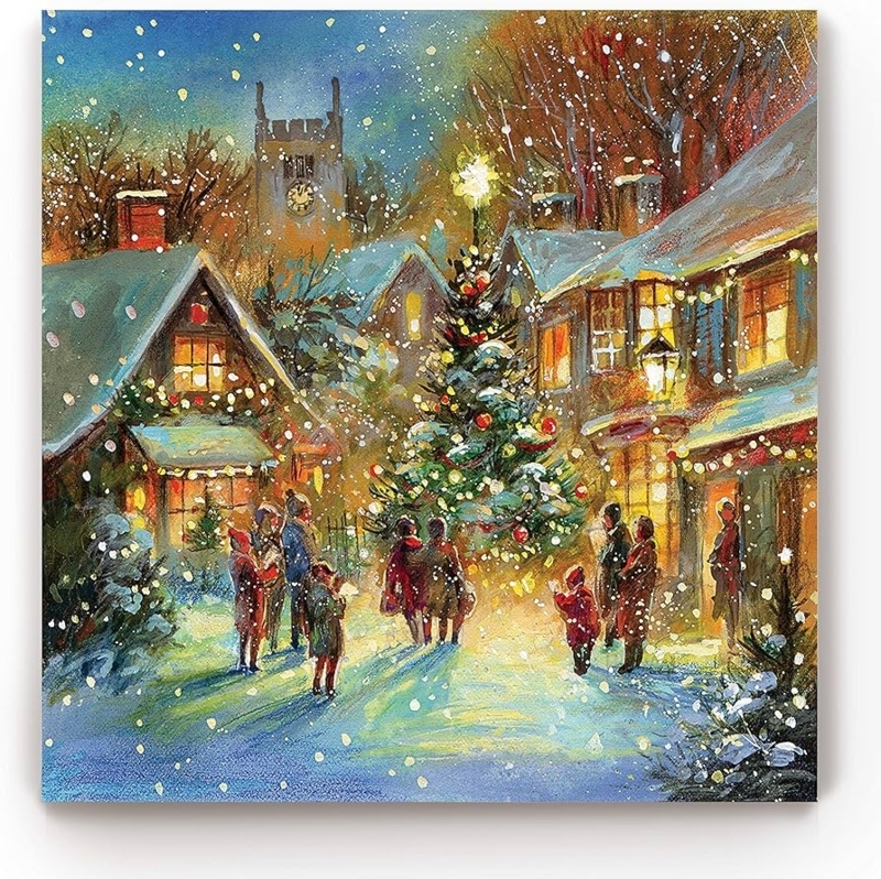 Impressionistic Wall Art, Lit Christmas Tree, Traditional Christmas Village
