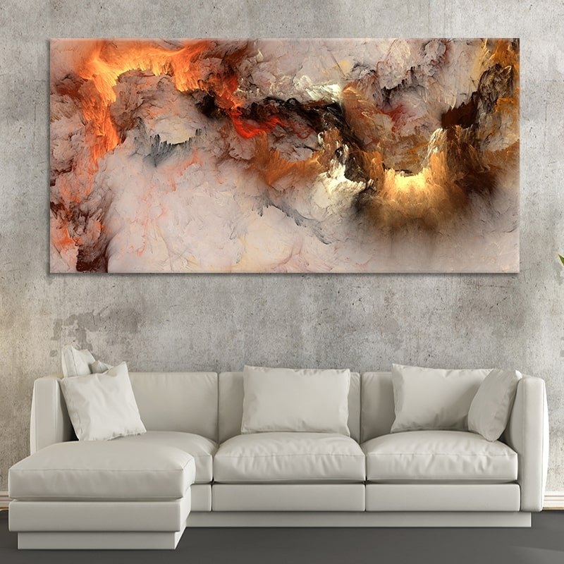 Industrial Concrete Accent Wall Decor with Abstract Cloud Canvas