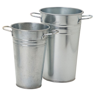 Industrial Floor Vase Galvanized Finish Loop Handles Tapered Silhouette