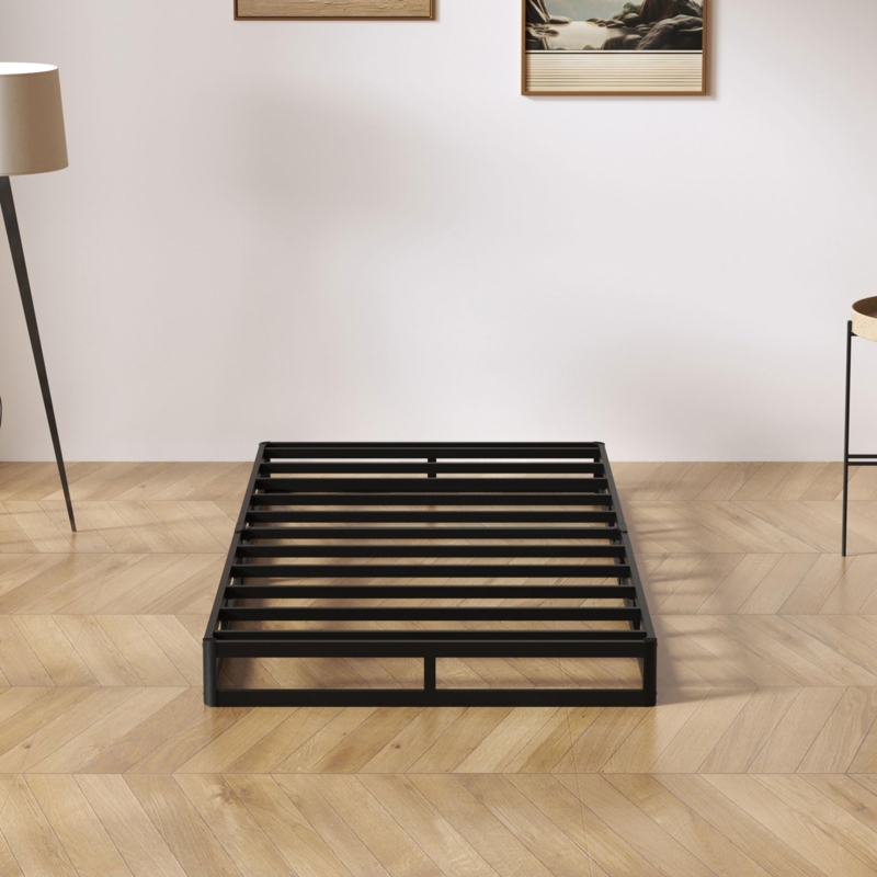 Industrial Minimalist Low Profile Bed Foundation Black Metal