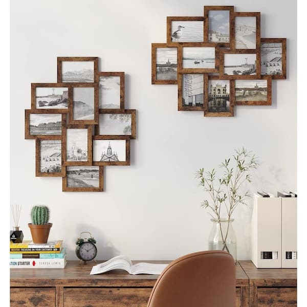Interlocking Wood Collage Picture Frames, Staggered 10-Pack Set