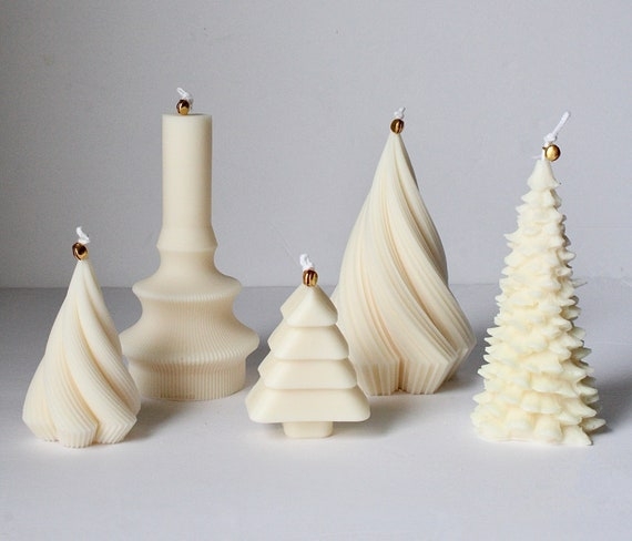 Ivory Sculptural Tree Candles with Ribbed & Twisted Textures