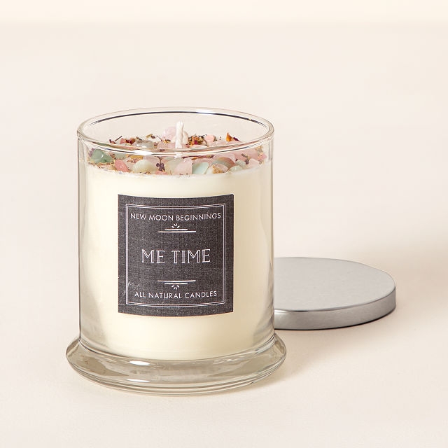 Jar Candle, Crystal Infused with Botanical Toppings, Minimalist Style