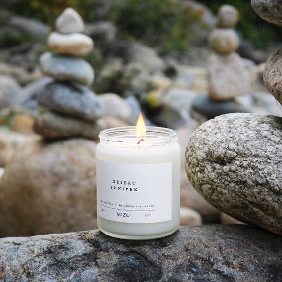 Jar Candle Outdoor Stone Styling Frosted Glass Printed Label Zen Decor