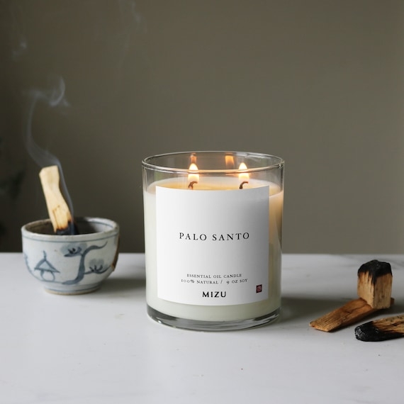 Jar Candle Palo Santo Scent Double Wick Minimalist Label Clear Glass