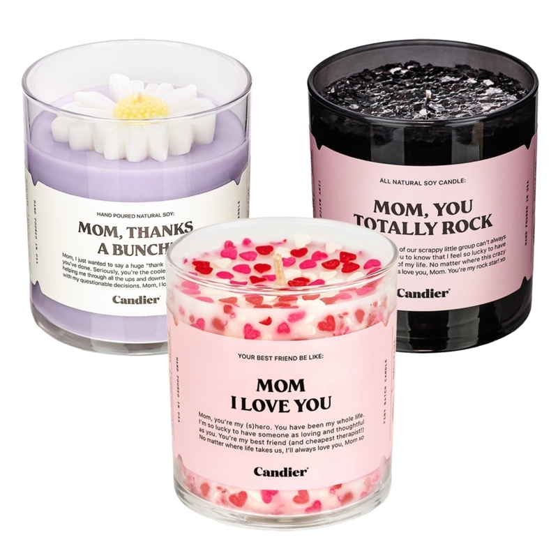 Jar Candle Trio Decorative Wax Toppers Heart Confetti Playful Gift