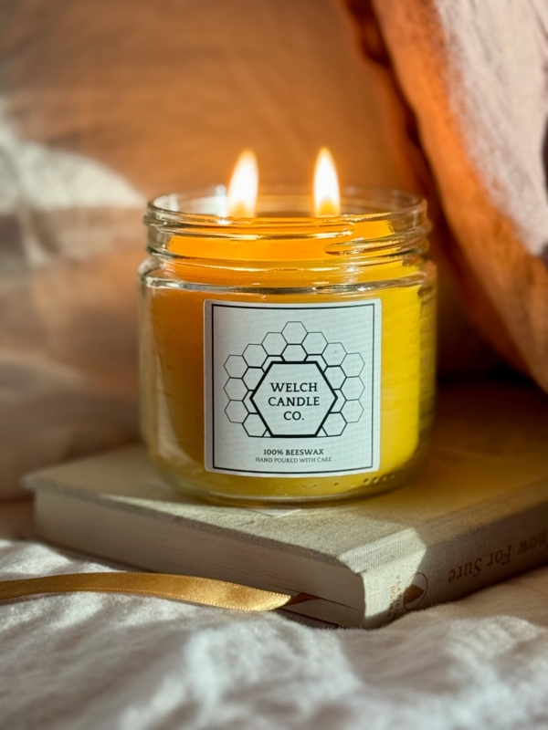 Jar Candle with Double Wick and Honeycomb Label, Farmhouse Decor