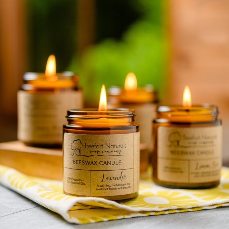 Jar Candles in Amber Glass, Rustic Apothecary Style Candles