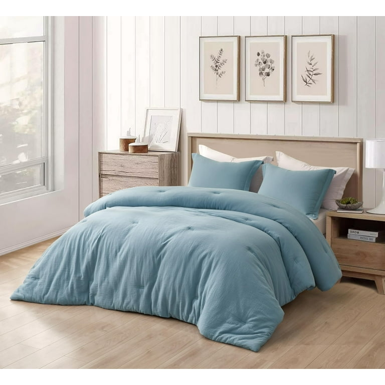 Lake Blue Crinkled Muslin Cotton Comforter Set