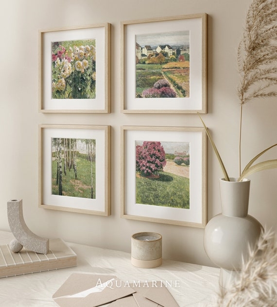 Landscape Wall Art Gallery Wall Set, 2x2 Grid, Light Wood Frames
