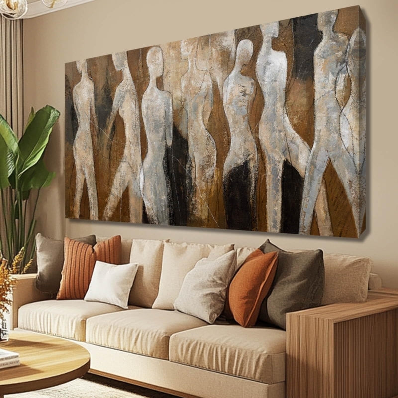 Large Abstract Wall Art: Modern Horizontal Figurative Painting on Canvas