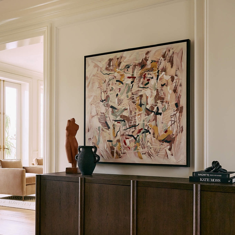 Large Abstract Wall Art: Oversized Square Format, Gestural Brushstrokes