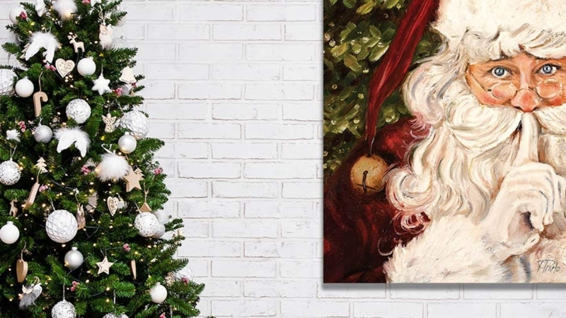 Large Canvas Art: Oversized Traditional Santa Print for Holiday Decor