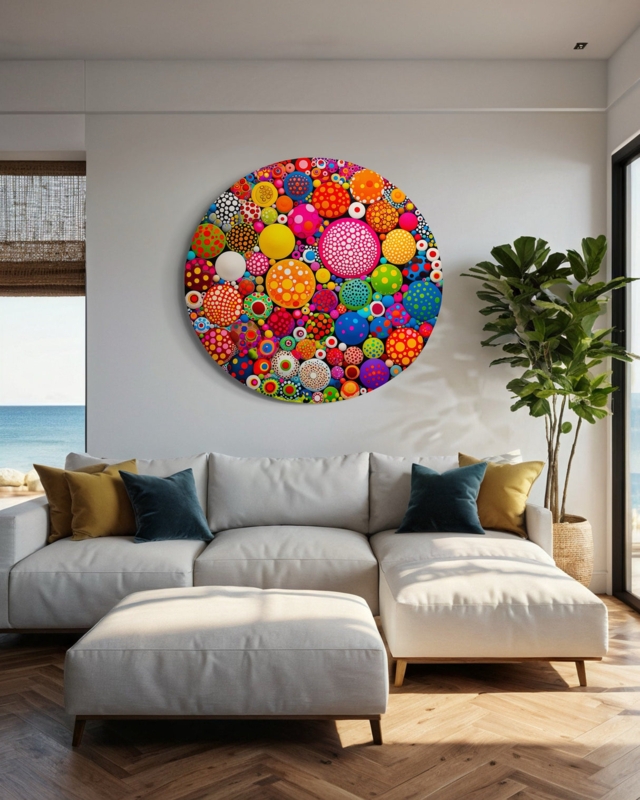 Large Circular Wall Art Ideas featuring Multicolored Pop Art Dots