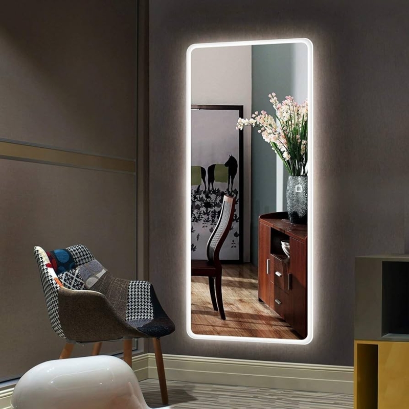 Large Full Length Mirror, LED Backlit, Rounded Corners