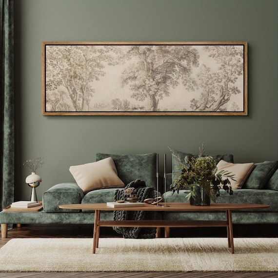 Large Horizontal Wilderness Art with Panoramic Scale and Sepia Tones