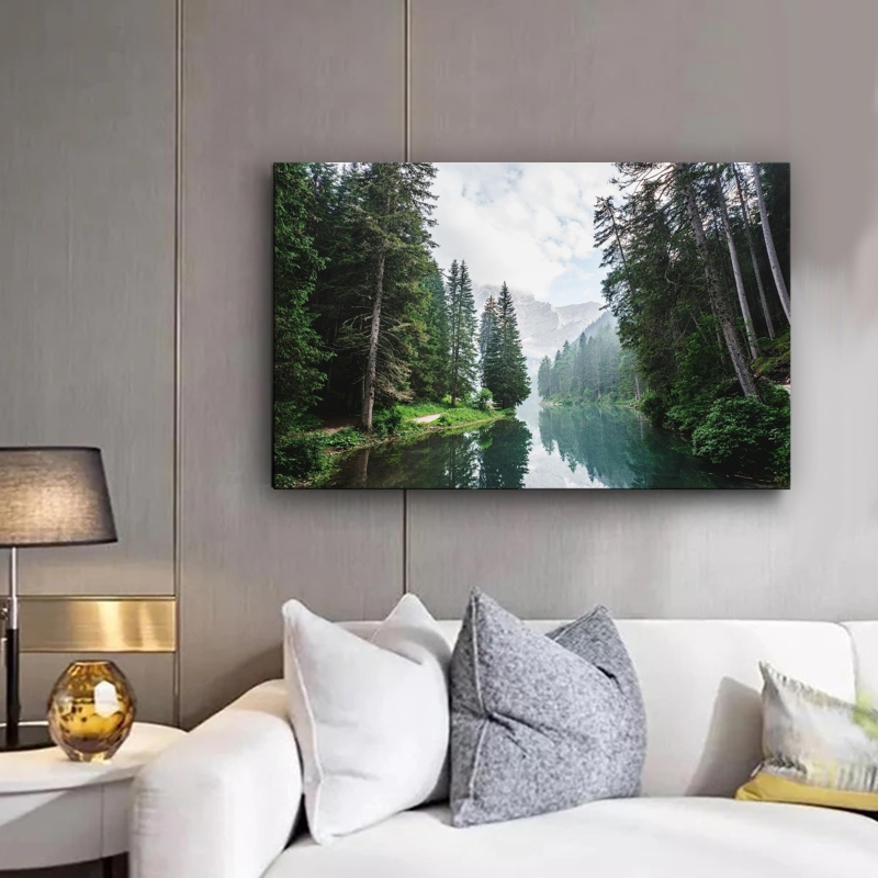 Large Landscape Canvas Misty Forest Nature-Inspired Living Room Wall Art