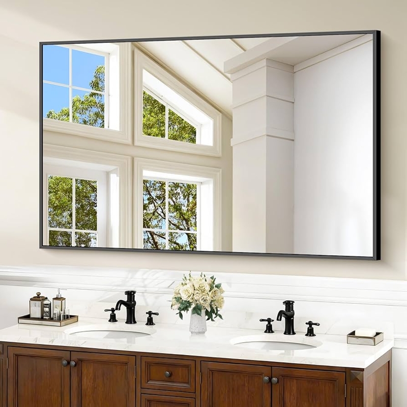 Large Rectangular Wall Mirror Slim Profile, Modern Double Vanity Decor