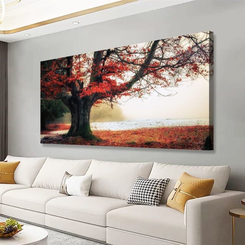 Large Red Nature Wall Art Canvas, Vibrant Living Room Focal Wall