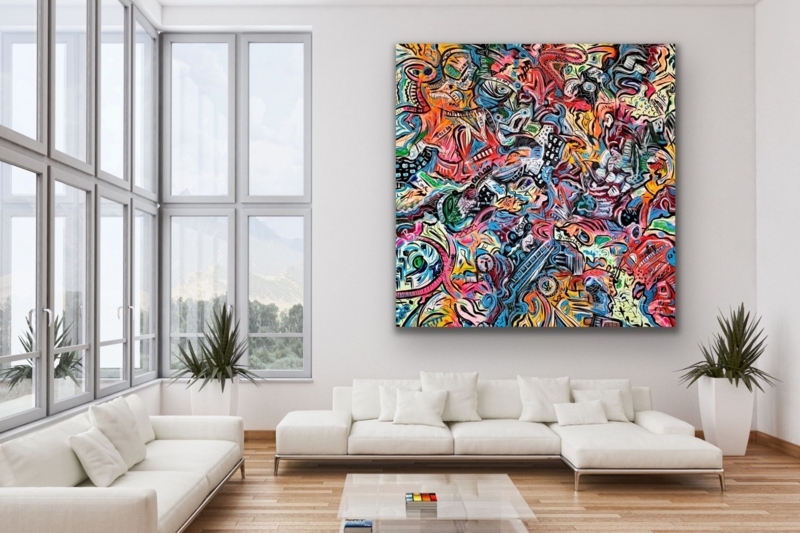 Large Scale Abstract Canvas near Floor To Ceiling Windows