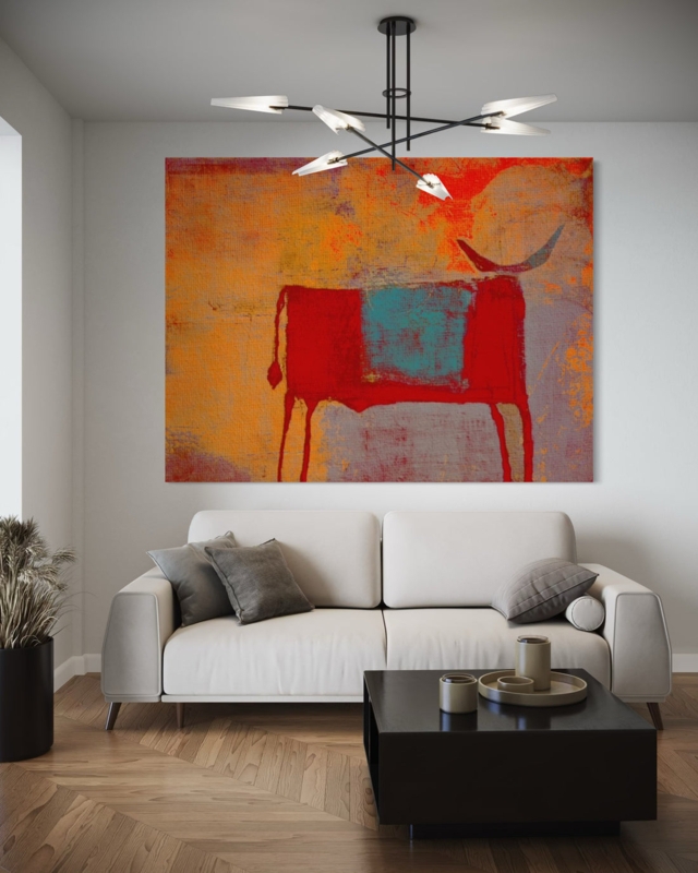 Large Scale Abstract Wall Art with Angular Chandelier Feature