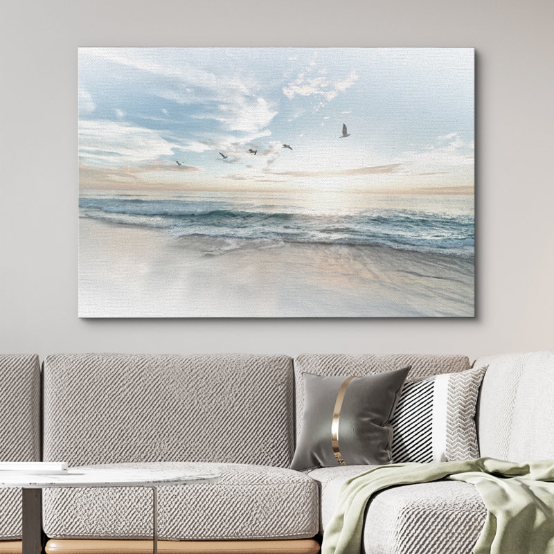 Large Scale Canvas Wall Art Beach Sunrise Imagery Seagulls In Flight