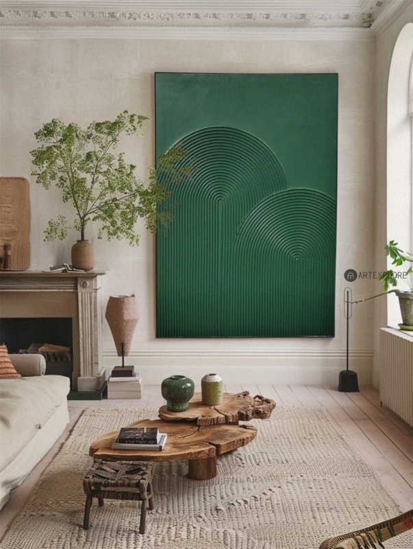 Large Scale Wall Art Painting, Ribbed Surface, Arched Motifs.