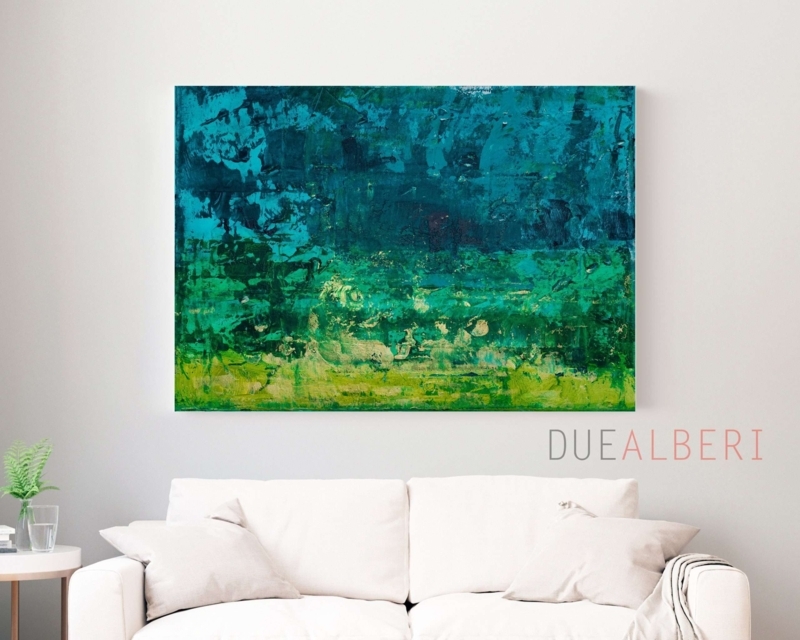 Large Wall Art in Landscape Orientation with Textured Abstract Teal