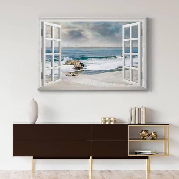 Large Wall Art Trompe L'oeil Window Illusion Beach View Canvas