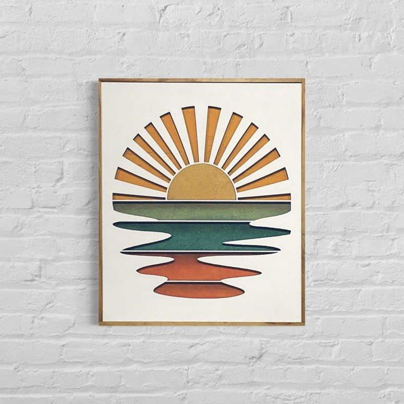 Layered Relief Wood Wall Art, Boho Sunset Motif, 3D Depth Effect