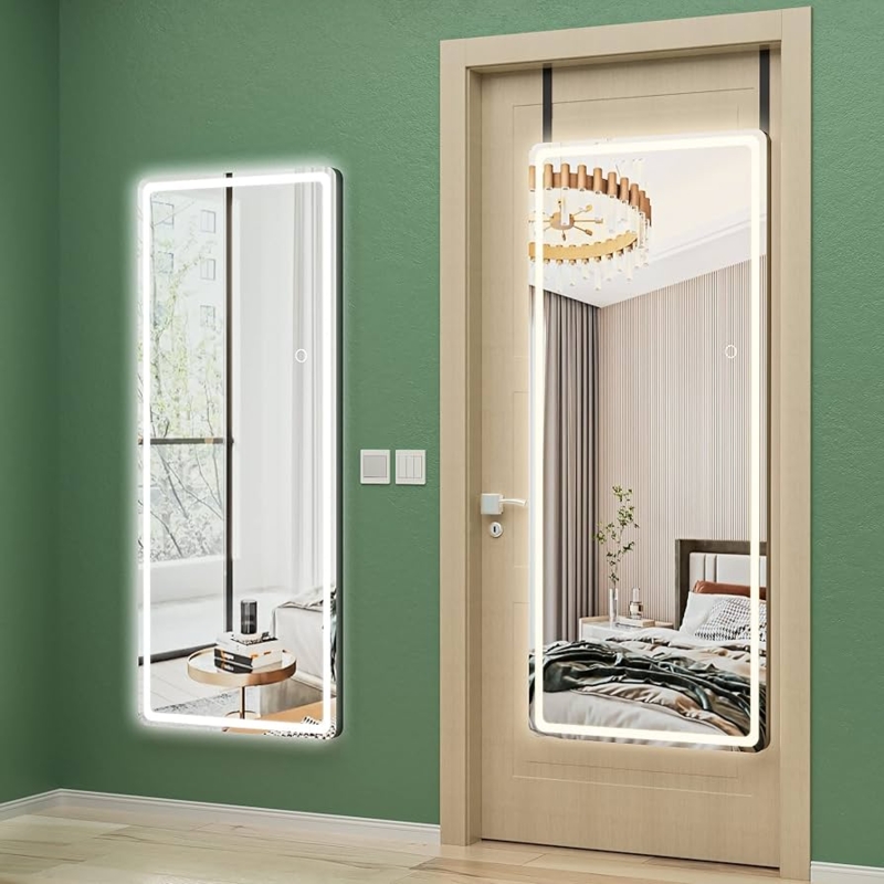 LED Full Length Mirror Touch Sensor Rounded Corners Modern