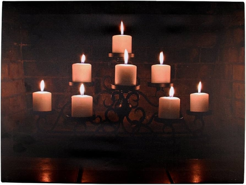 LED Lighted Fireplace Canvas Art with Flickering Candle Effect
