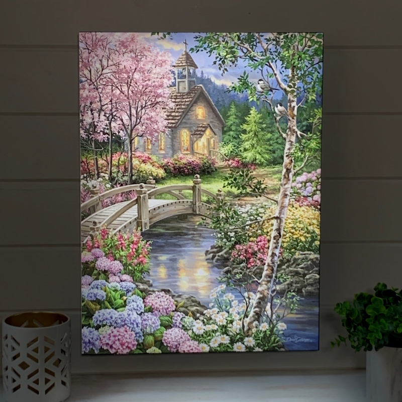 LED Wall Art, Illuminated Chapel and Nature Scene Canvas