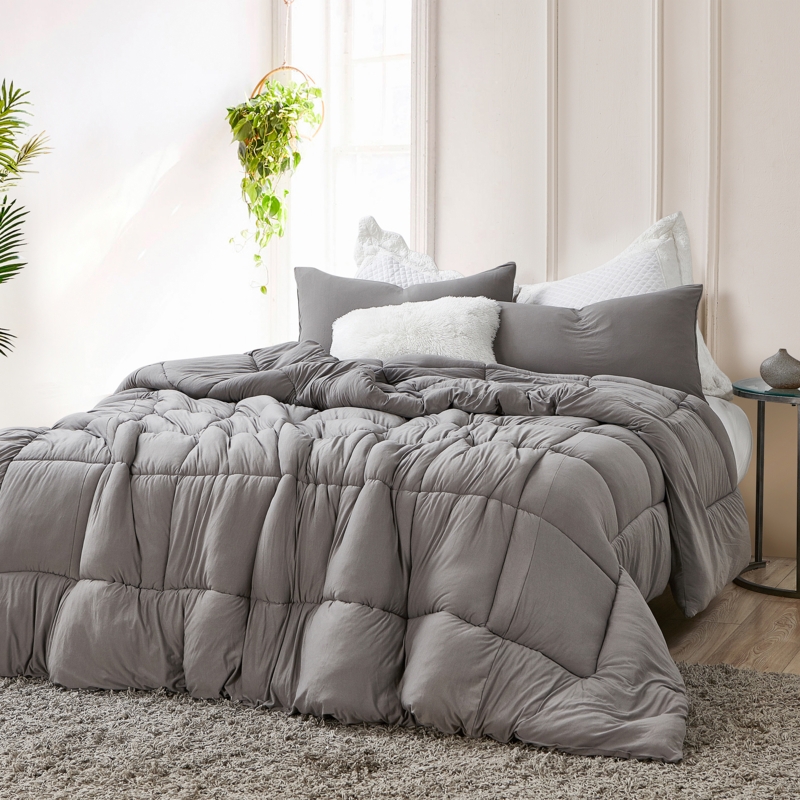 Light Gray Comforter with Oversized Fit and Lofty Quilted Fill
