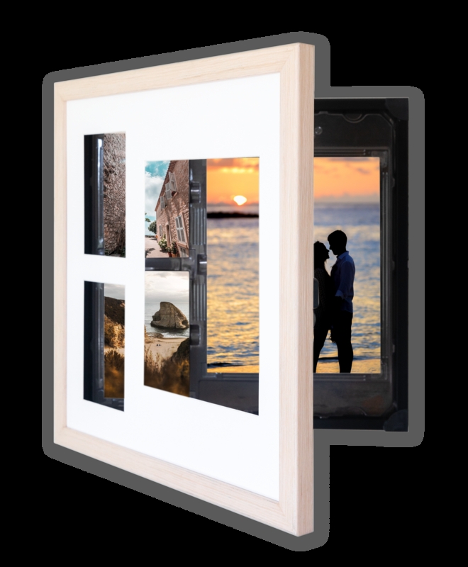 Light Wood Photo Gallery Frame with Hinged Storage Compartment