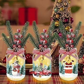 Lighted Mason Jars Winter Graphics Cozy Lighted Mantel Accents